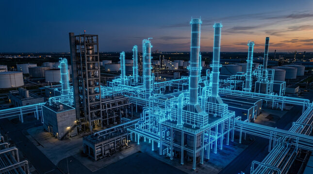 Large petroleum pipeline corridor inside an industrial terminal